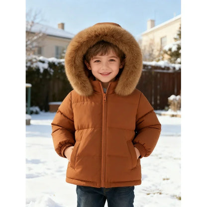 HILEELANG Toddler Baby Kids Winter Puffer Jacket with Detachable Hood and Faux Fur Trim – Warm Windproof Water-Resistant Coat for Boys and Girls