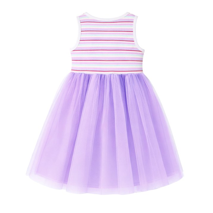 HILEELANG 2-7T Toddler Little Girls Pastel Striped Ribbed Tulle Dress, Lavender Purple Sleeveless Sundress
