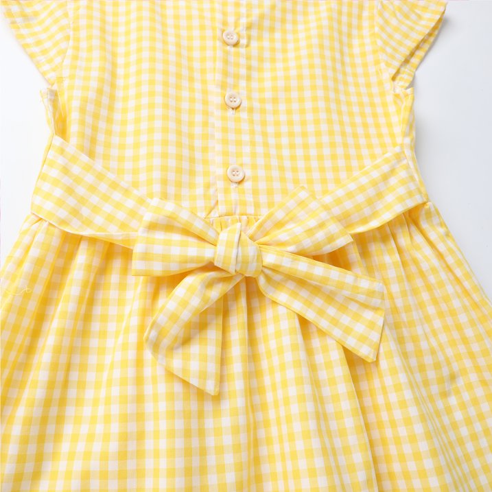 HILEELANG 3-13T Little/Big Girls Yellow Gingham 100% Cotton Dress