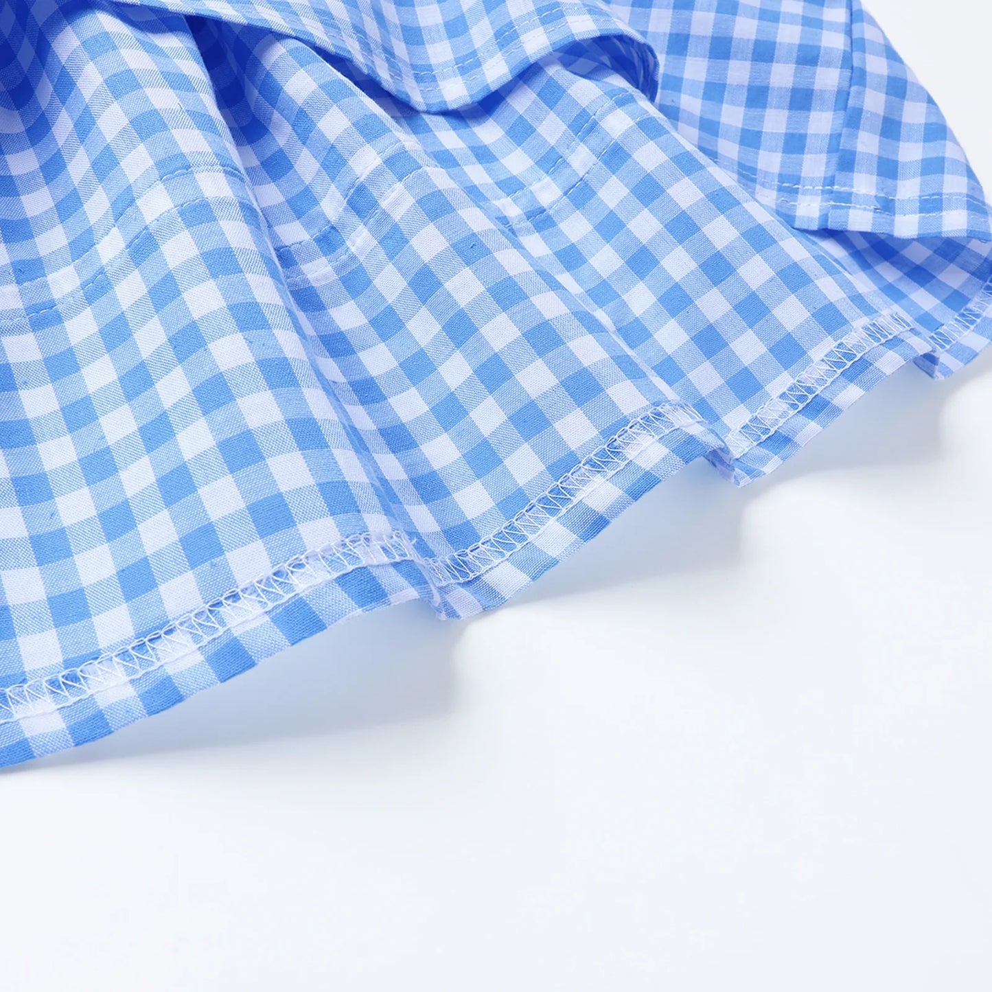 HILEELANG 3-13T Little/Big Girls Light Blue Gingham 100% Cotton Dress