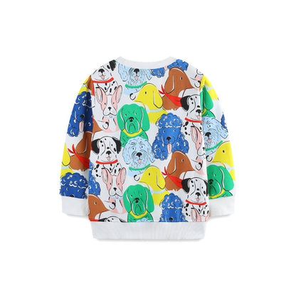 HILEELANG Toddler Boy Sweatshirts White Dogs Printed Crewneck Long Sleeve Pullover Cotton Top Sweater Shirts