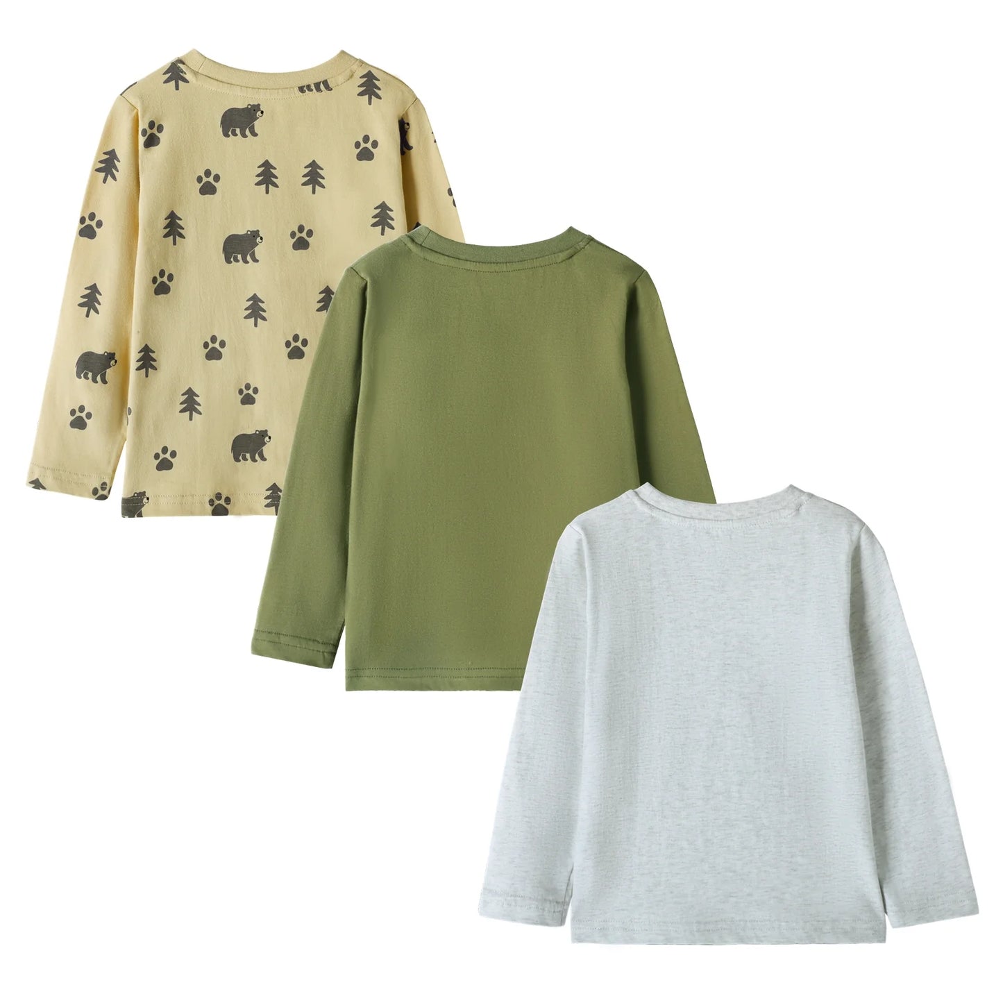 HILEELANG Baby Boys Shirt 3-Pack Bear Graphic Long-Sleeve Tees Winter Cotton Casual Crewneck T-Shirts