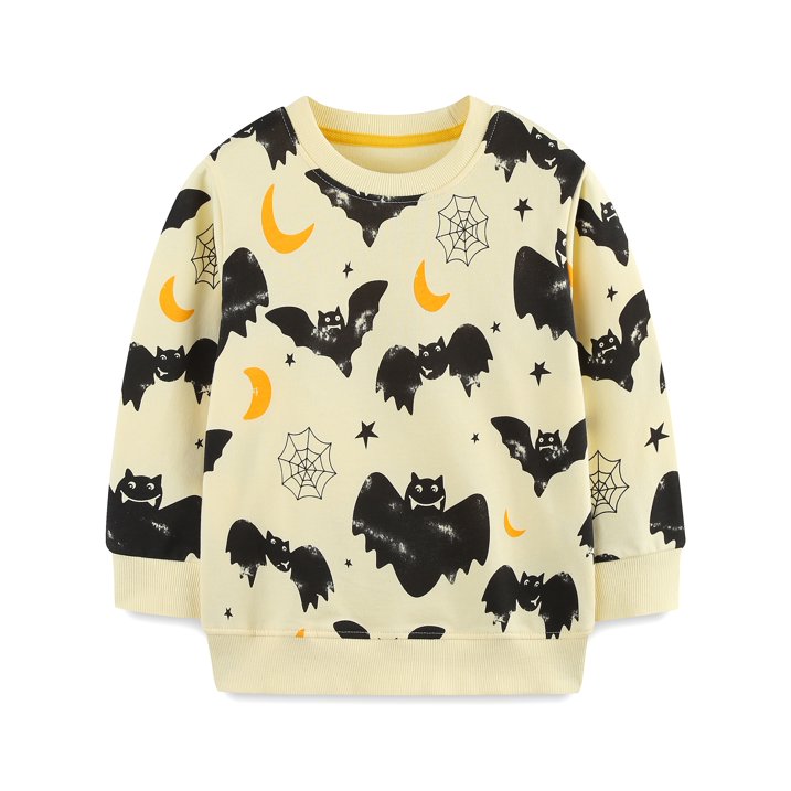 HILEELANG Toddler Boys(Age:2-7Y) Halloween Outfit – 2 Piece Cotton Set with Bat & Spider Print Sweatshirt and Jogger Pants