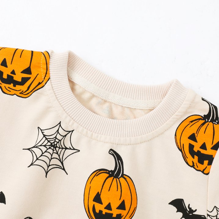 HILEELANG Toddler（18M-7T) Halloween Pullover – 100% Cotton Pumpkin and Bat Print Fall Sweatshirt for Boys Girls