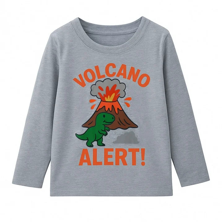 HILEELANG Toddler Boys（2Y-7Y) Shirt 3-Pack Dinosaurs Volcano Graphic Long-Sleeve Tees Winter Cotton Casual Crewneck T-Shirts