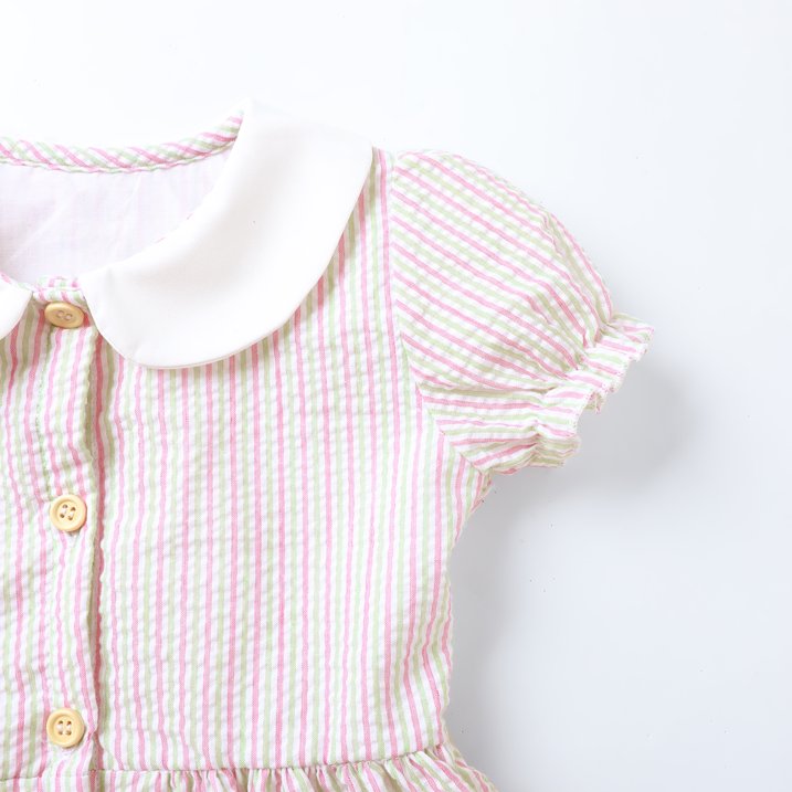 HILEELANG 2-7T Toddler/Little Girls Pink Green Lavender Stripe 100% Cotton Dress