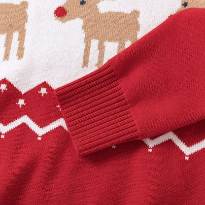 HILEELANG Toddler Boy Girl Sweater Christmas Knit Pullover Crewneck Offer White Red Christmas Elk Deer Sweatshirts Holiday Sweater