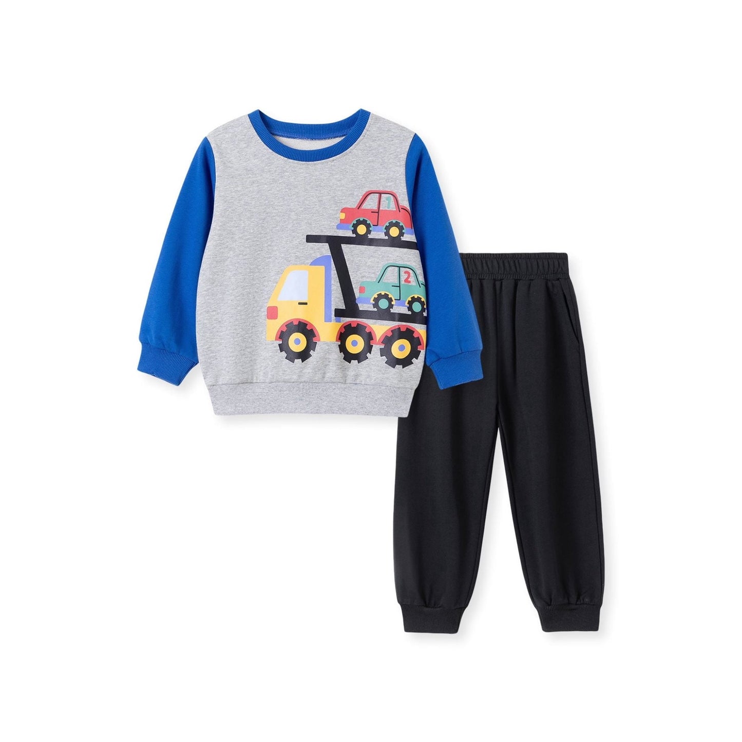 HILEELANG Toddler Boys(2-7Y) Car Truck Sweatshirt and Pants Set, 2 Piece Long Sleeve Outfit for Kids, Cotton Fall Winter Clothes