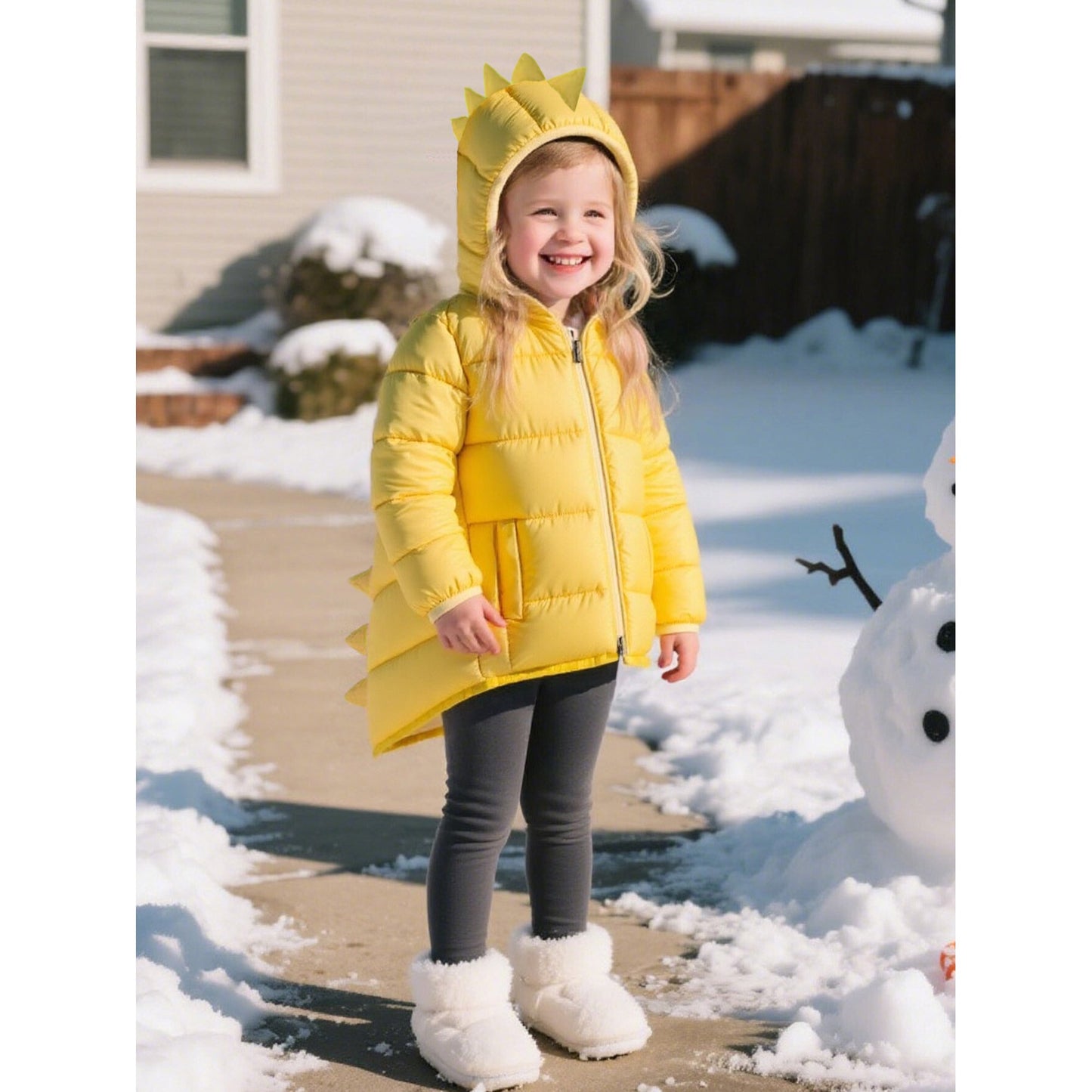HILEELANG Toddler Boy Girl (12M-7Y) Winter Puffer Jackets Coats Yellow Dinosaur Hooded Light Weight Padded Outerwear
