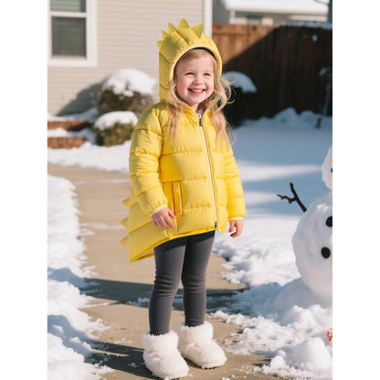 HILEELANG Toddler Boy Girl (12M-7Y) Winter Puffer Jackets Coats Yellow Dinosaur Hooded Light Weight Padded Outerwear
