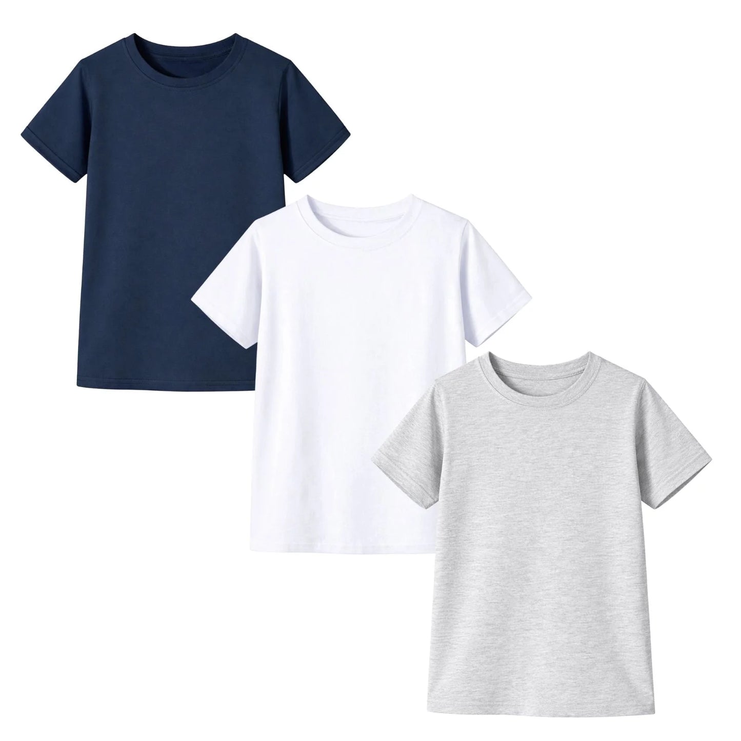 HILEELANG 4-13 Little Boys Light Blue Yellow Mint 100% Cotton Team Crew Camp 3-Pack Short Sleeve T Shirt Summer Tops