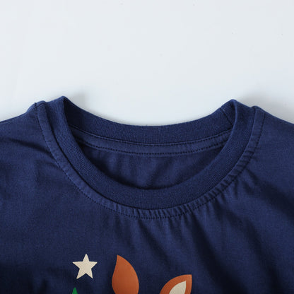 HILEELANG 2-7 Toddler/Little Girls Navy/Pink/Cream Forest Deer Rainbow Cute Spring Print 100% Cotton
