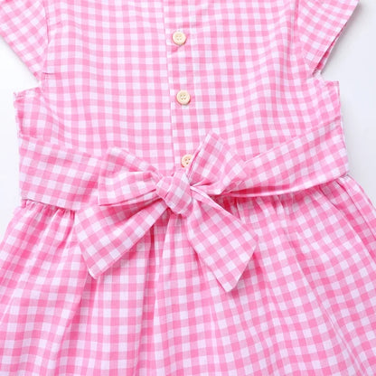 HILEELANG 3-13T Little/Big Girls Pink Gingham 100% Cotton Dress
