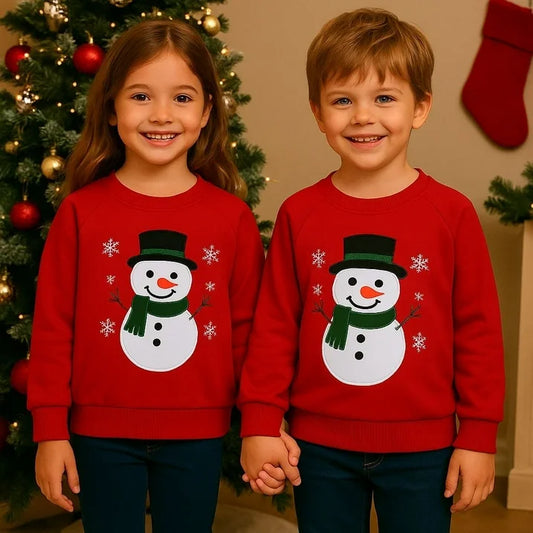 HILEELANG Kids Christmas Sweatshirt, Cotton Pullover Top with Snowman Appliqué, Unisex Holiday Long Sleeve Shirt for Toddler Boys Girls