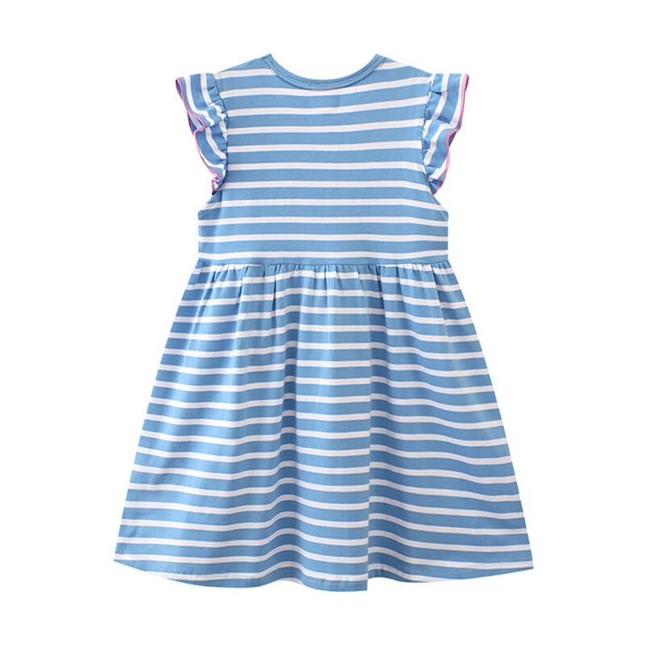 HILEELANG Toddler Girls Cotton Dress Sleeveless Casual Summer Striped Basic Shirt Blue Striped Unicorn Jumpskirt Playwear Dresses