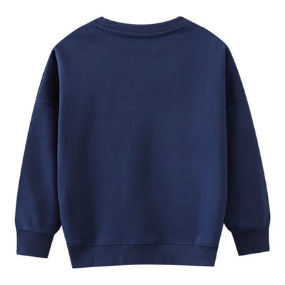 HILEELANG Toddle Girl Sweatshirts Blue Embroidered Butterfly Applique Cotton Casual Crew Neck Long Sleeve Pullover Tops Sweater Shirt