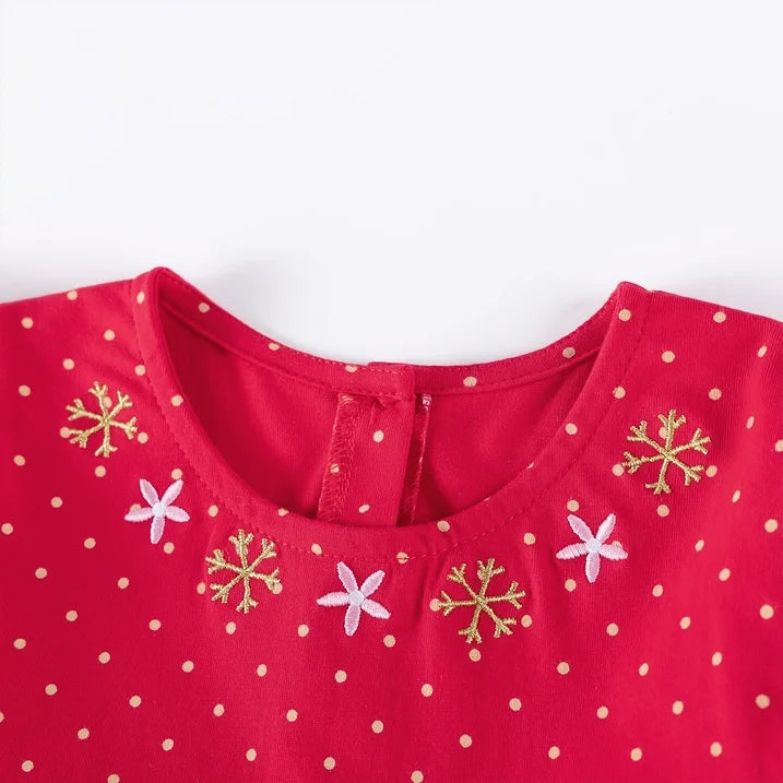HILEELANG Girls’ Christmas Dress Long Sleeve Holiday Outfit with Reindeer Print, Red Ruffle Party Dress for Toddlers & Little Girls