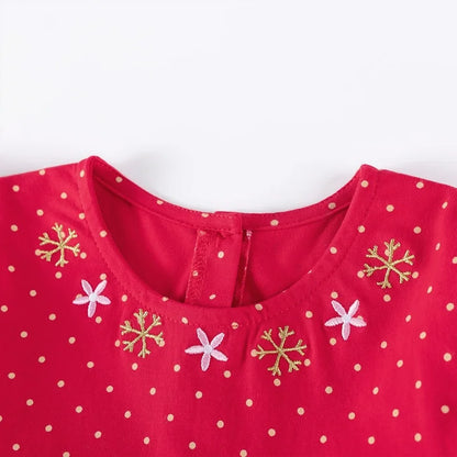 HILEELANG Girls’ Christmas Dress Long Sleeve Holiday Outfit with Reindeer Print, Red Ruffle Party Dress for Toddlers & Little Girls