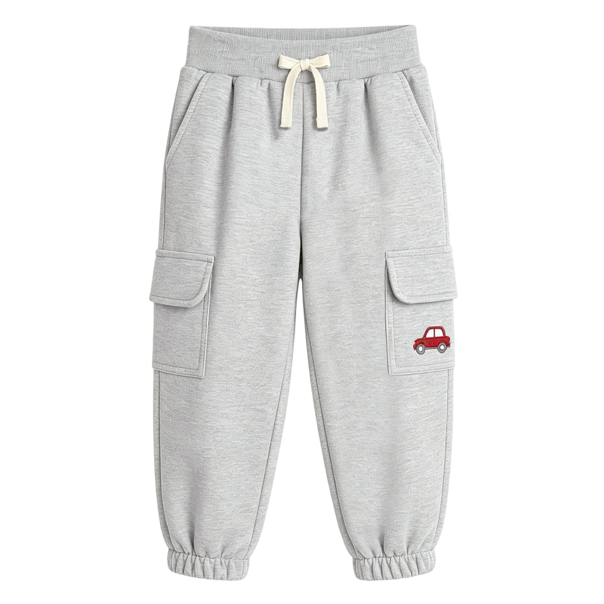 HILEELANG Toddler Boys 2 Pack Cargo Jogger Pants Car Embroidery Drawstring Sweatpants Heather Grey Navy