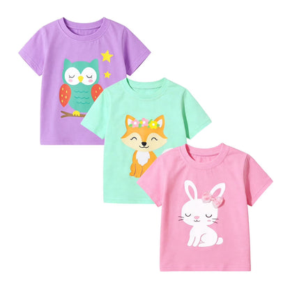HILEELANG 2-7T Toddler/Little Girls Yellow/Pink/Blue Slogan Ruffle Sleeve 100% Cotton T-Shirt 3-Pack