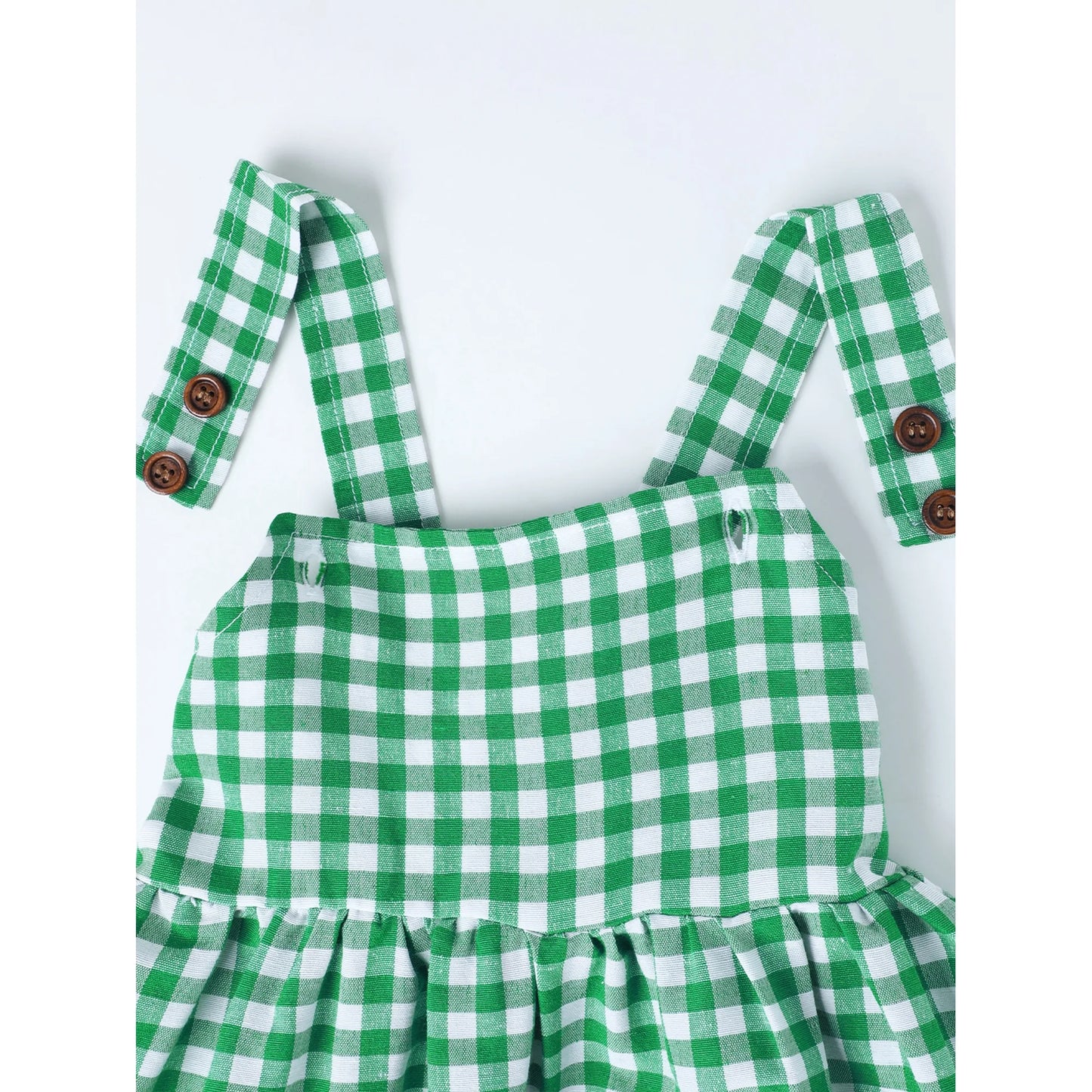 HILEELANG 2-7T Toddler/Little Girls Green Gingham 100% Cotton Dress