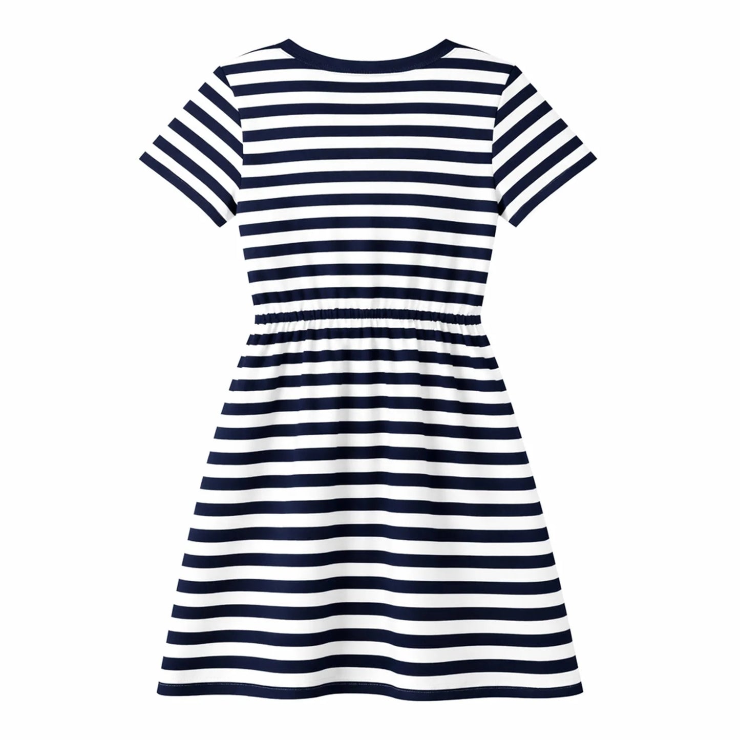 HILEELANG 4–13 Little/Big Girls Navy White Stripe Casual Short Sleeve Dress with Waist Tie