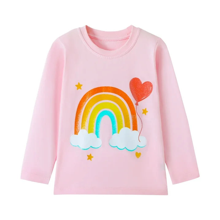 HILEELANG 2-7 Toddler/Little Girls Navy/Pink/Cream Forest Deer Rainbow Cute Spring Print 100% Cotton