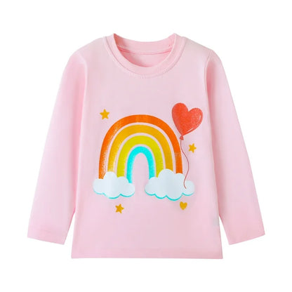 HILEELANG 2-7 Toddler/Little Girls Navy/Pink/Cream Forest Deer Rainbow Cute Spring Print 100% Cotton