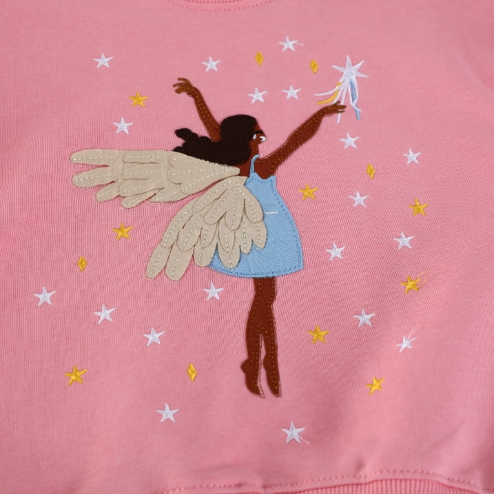 HILEELANG Toddler Girls（2-7Y) Sweatshirt Falling Shoulder Sleeve Pullover Crewneck Cotton Top Cute Dance Girl Embroidery Fall Winter Clothes