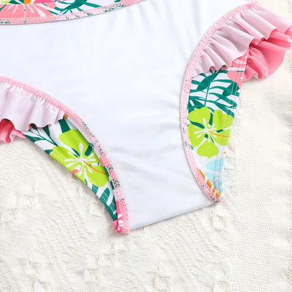 HILEELANG 3-8T Toddler/Little Girls Pink Tropical Floral Rashguard Swimsuit