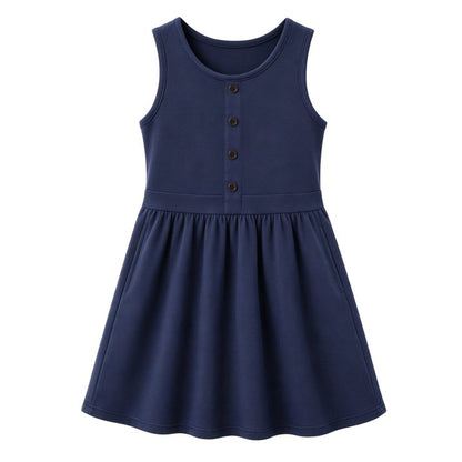 HILEELANG 3-13Y Girls School Jumper Dress with Pockets Sleeveless Uniform Dress Elastic Back Waist for Toddler Little Big Girls Navy Blue