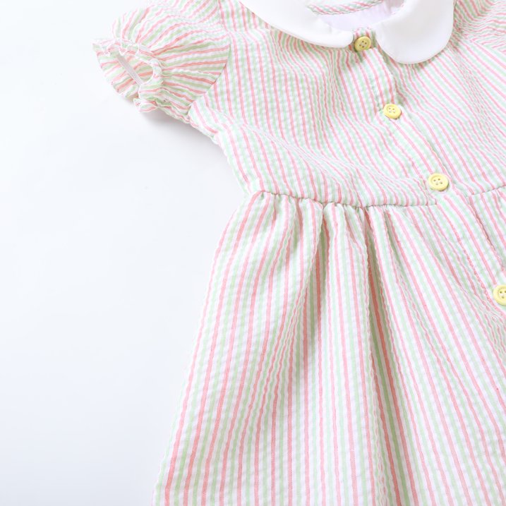 HILEELANG 2-7T Toddler/Little Girls Pink Green Lavender Stripe 100% Cotton Dress