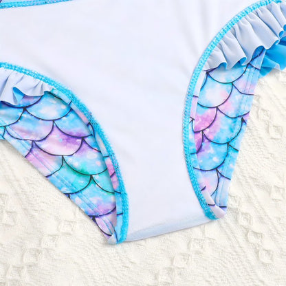 HILEELANG 3-8T Toddler/Little Girls Light Blue Ocean Mermaid Scales Rashguard Swimsuit