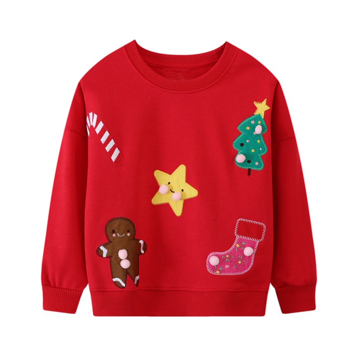 HILEELANG Toddler Girls（2-7Y) Christmas Red Sweatshirt - Kids Festive Xmas BearPullover Holiday Crewneck Tops Long Sleeve