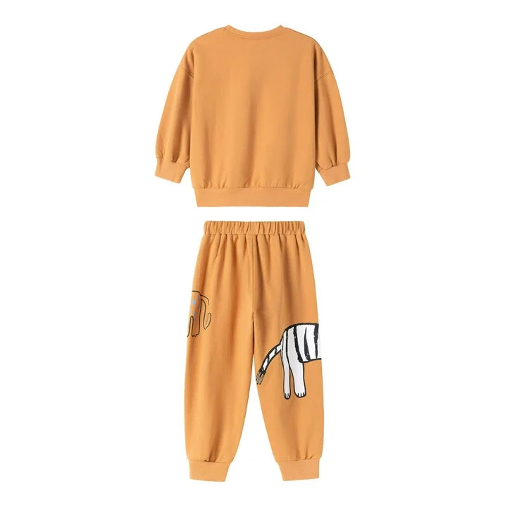 HILEELANG Toddler Boys （2-7Y) 2-Piece Outfit Set, Cartoon Safari Animal Print Sweatshirt and Pants, Soft Fall Spring Clothing
