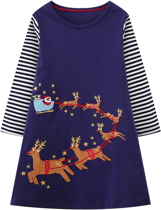 HILEELANG Toddler Girl Christmas Dress Long Sleeve Fall Winter Cotton Casual BasicTunic Shirt Dresses