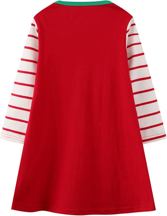 HILEELANG Toddler Girl Christmas Dress Long Sleeve Fall Winter Cotton Casual BasicTunic Shirt Dresses