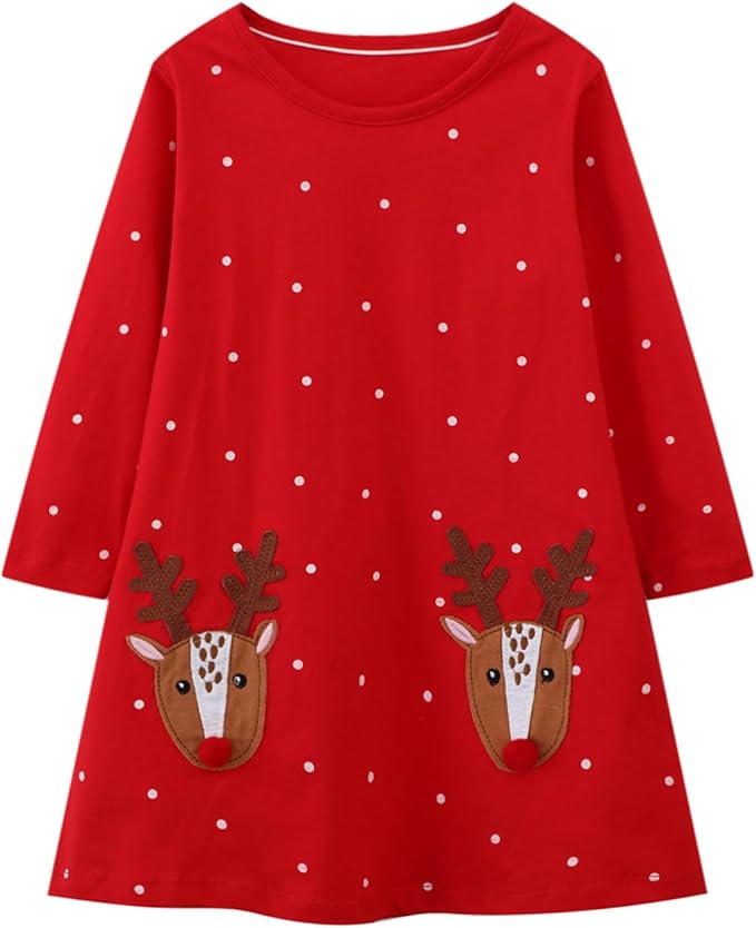 HILEELANG Toddler Girl Christmas Dress Long Sleeve Fall Winter Cotton Casual BasicTunic Shirt Dresses