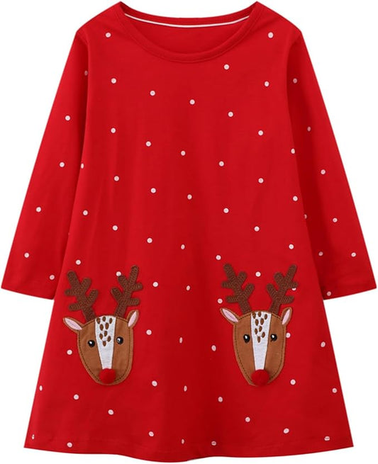 HILEELANG Toddler Girl Christmas Dress Long Sleeve Fall Winter Cotton Casual BasicTunic Shirt Dresses