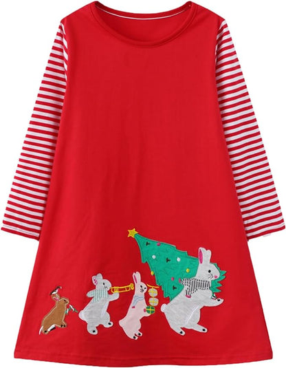 HILEELANG Toddler Girl Christmas Dress Long Sleeve Fall Winter Cotton Casual BasicTunic Shirt Dresses