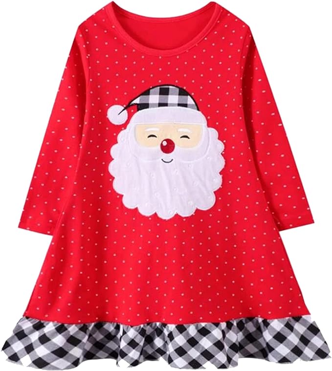 HILEELANG Toddler Girl Christmas Dress Long Sleeve Fall Winter Cotton Casual BasicTunic Shirt Dresses