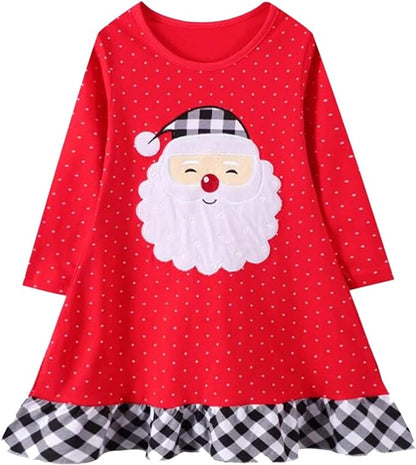 HILEELANG Toddler Girl Christmas Dress Long Sleeve Fall Winter Cotton Casual BasicTunic Shirt Dresses