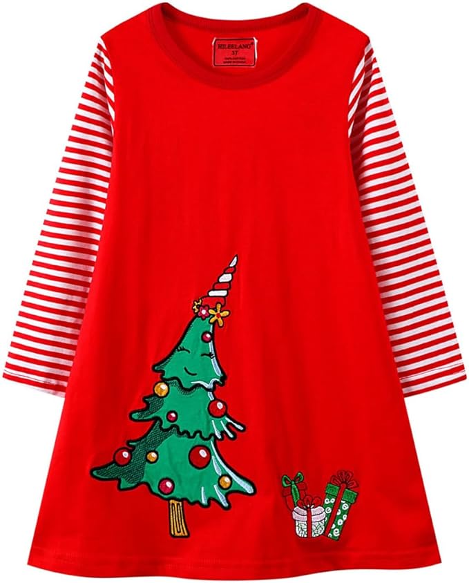 HILEELANG Toddler Girl Christmas Dress Long Sleeve Fall Winter Cotton Casual BasicTunic Shirt Dresses