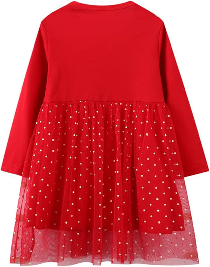 HILEELANG Toddler Girl Christmas Dress Long Sleeve Fall Winter Cotton Casual BasicTunic Shirt Dresses