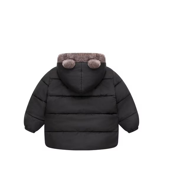 HILEELANG Toddler Boys and Girls Winter Puffer Jacket, Plush Fleece Lined Bear Ear Hooded Coat, Warm Full-Zip Outerwear, Black,Sizes 2-7 Years