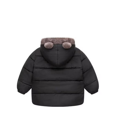 HILEELANG Toddler Boys and Girls Winter Puffer Jacket, Plush Fleece Lined Bear Ear Hooded Coat, Warm Full-Zip Outerwear, Black,Sizes 2-7 Years
