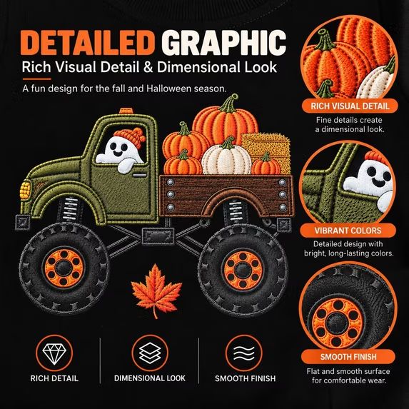 HILEELANG Toddler Boys Halloween Pumpkin Truck Graphic Sweatshirt, Long Sleeve Crewneck Pullover Top, Sizes 2-7 Years