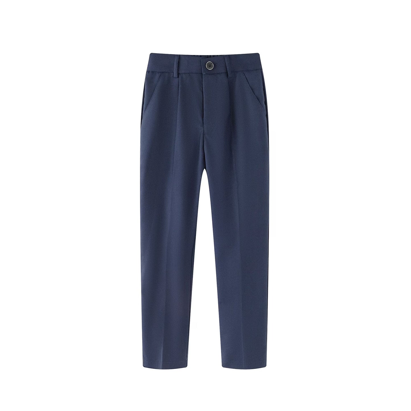 HILEELANG 2PC Little Boys Girls School Uniform Pants Khaki Navy Blue Kids Wrinkle-Free Dress Slacks Elastic Back Waist Classic Fit Pull-On Trousers for Students