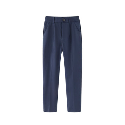 HILEELANG 2PC Little Boys Girls School Uniform Pants Khaki Navy Blue Kids Wrinkle-Free Dress Slacks Elastic Back Waist Classic Fit Pull-On Trousers for Students