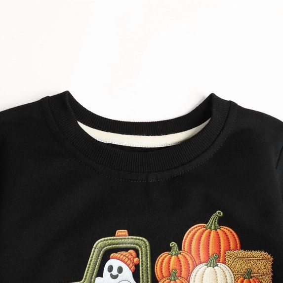 HILEELANG Toddler Boys Halloween Pumpkin Truck Graphic Sweatshirt, Long Sleeve Crewneck Pullover Top, Sizes 2-7 Years
